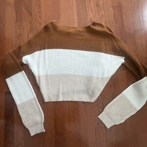Colorblock Women's Sweater - Brown, White, Tan